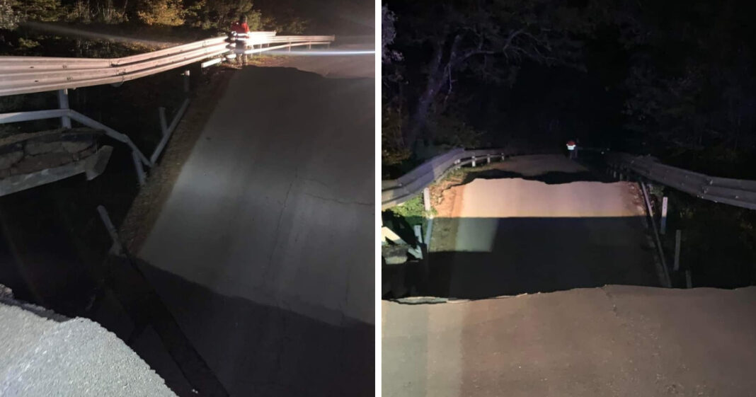 Il ponte crollato a Monteverdi Marittimo. In quel momento non passavano vetture