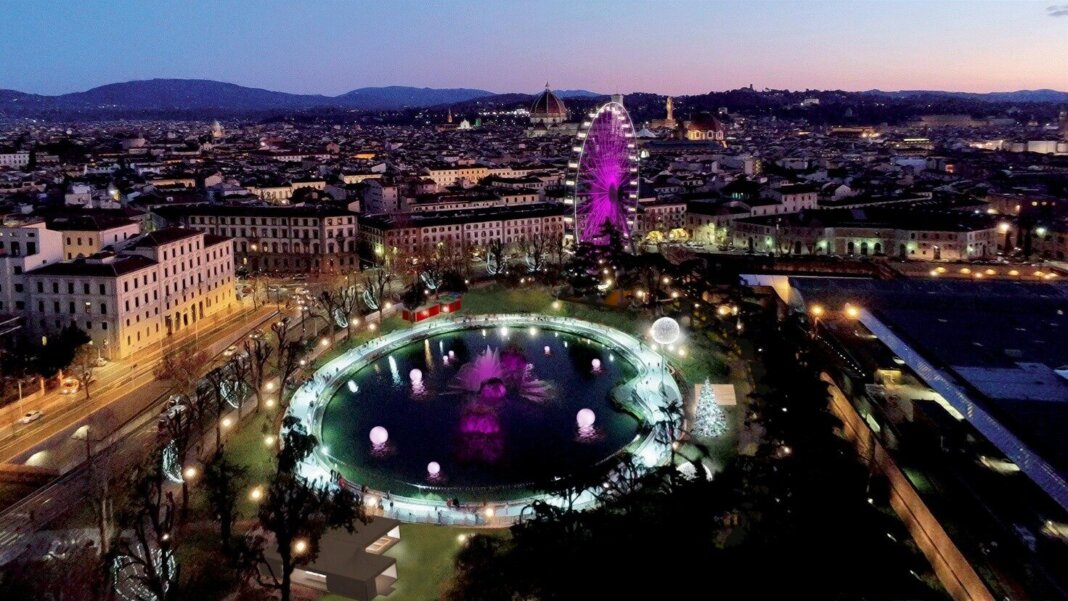 Si accende il Natale di Firenze con la pista di ghiaccio e la ruota panoramica